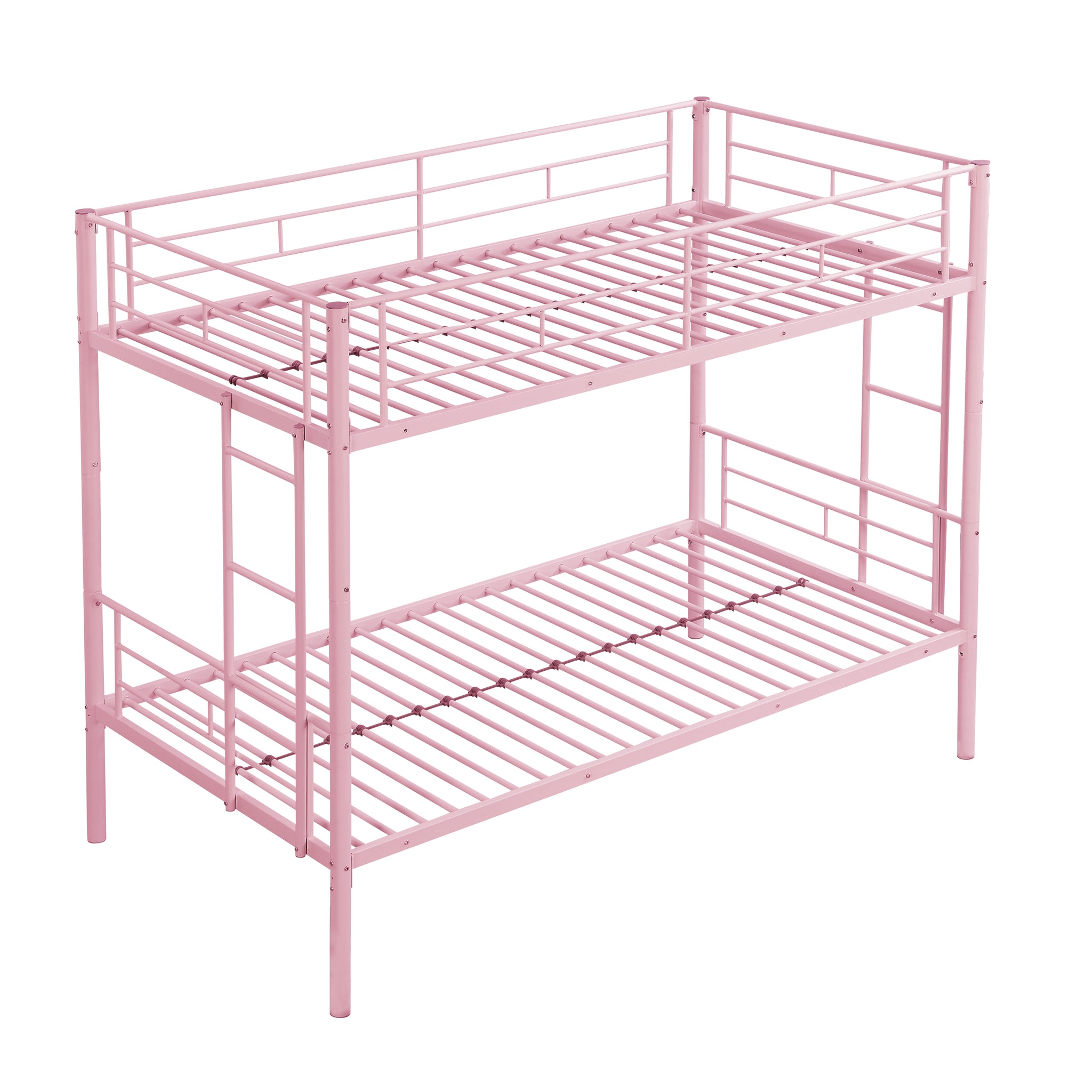Twin Over Twin Metal Bunk Bed, Pink – No Box Spring Needed, Easy Assembly