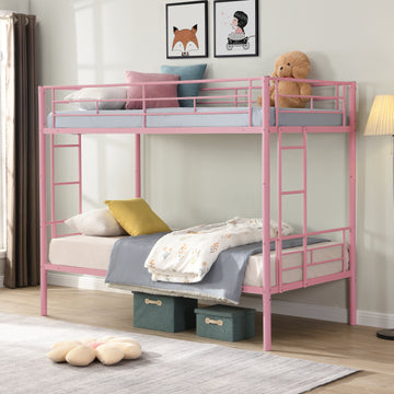 Twin Over Twin Metal Bunk Bed, Pink – No Box Spring Needed, Easy Assembly