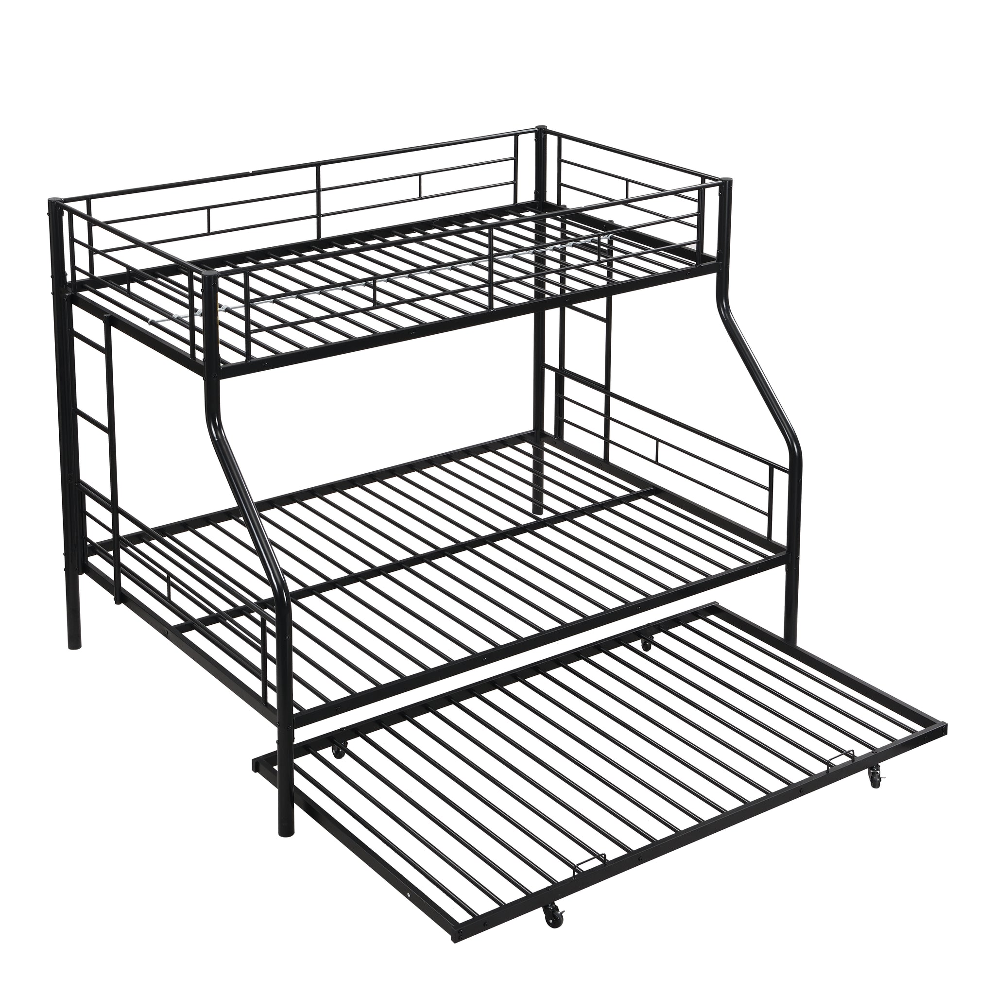 Twin Over Full Metal Bunk Bed with Trundle – No Box Spring Needed, Easy Assembly