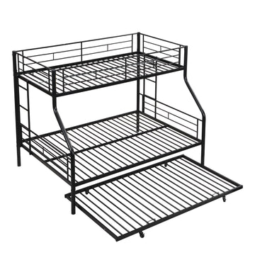 Twin Over Full Metal Bunk Bed with Trundle – No Box Spring Needed, Easy Assembly