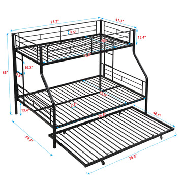 Twin Over Full Metal Bunk Bed with Trundle – No Box Spring Needed, Easy Assembly