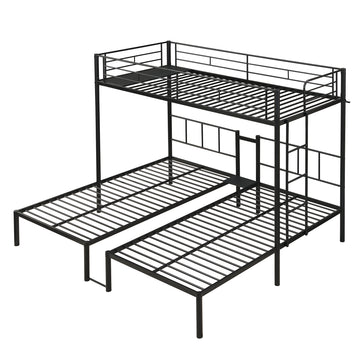 Twin Over Twin Over Twin Metal Triple Bunk Bed with Vertical Ladder and Safety Rails