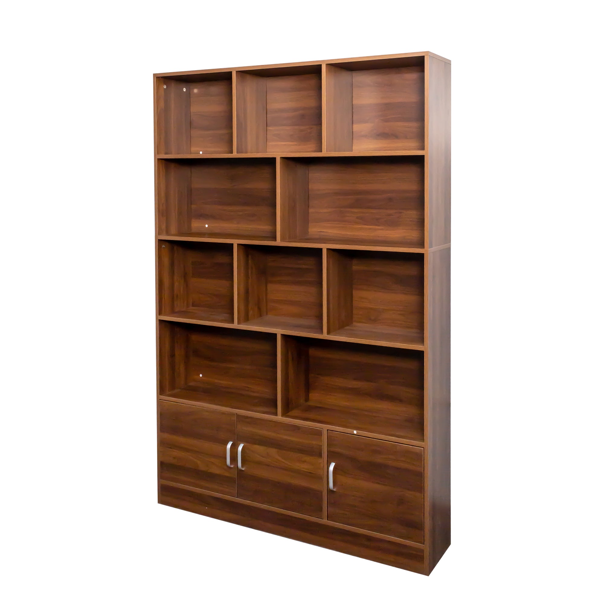 70.87 Inch Tall Bookshelf with 10 Cubes and 3 Doors Modern 4 Tier Bookcase with Storage Cabinet for Living Room and Office Walnut