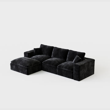 108 Inch Modular Cloud Sectional Sofa with Interchangeable L Shape Chaise Plush Corduroy Deep Seat No Assembly Required Black