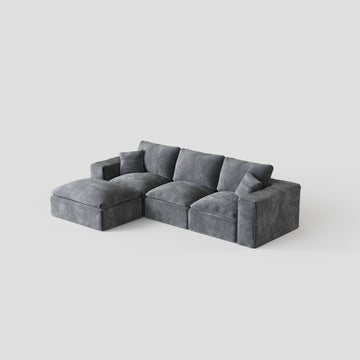 108 Inch Modular Cloud Sectional Sofa with Interchangeable L Shape Chaise Plush Corduroy Deep Seat No Assembly Required Grey