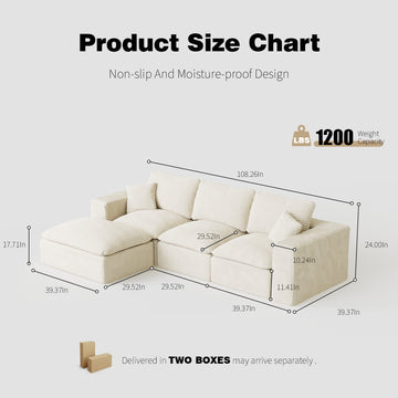 108 Inch Modular Cloud Sectional Sofa with Interchangeable L Shape Chaise Plush Corduroy Deep Seat No Assembly Required Beige