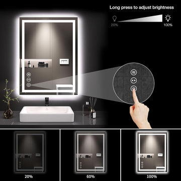 32x24 inch IP54 Waterproof LED Bathroom Mirror Anti Fog Dimmable Adjustable Color Temperature