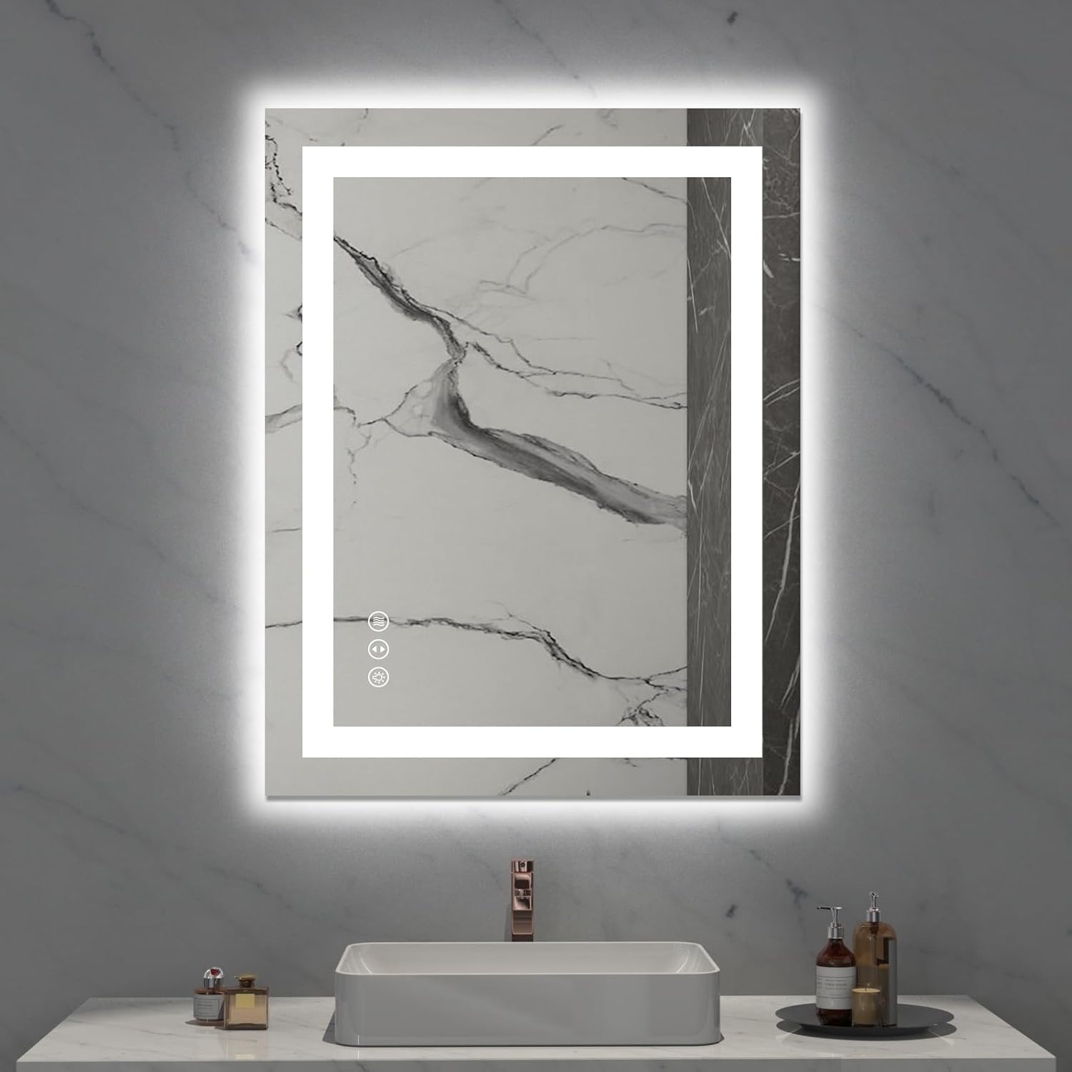 28x36 inch IP54 Waterproof LED Bathroom Mirror Anti Fog Dimmable Adjustable Color Temperature