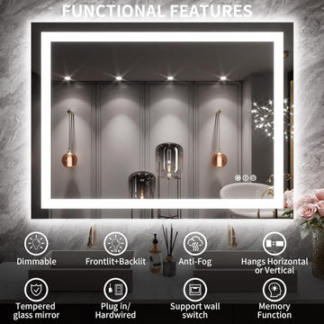 40x30 inch IP54 Waterproof LED Bathroom Mirror Anti Fog Dimmable Adjustable Color Temperature