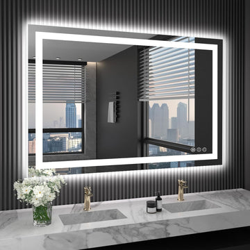 48x32 inch IP54 Waterproof LED Bathroom Mirror Anti Fog Dimmable Adjustable Color Temperature