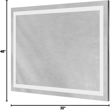 48x32 inch IP54 Waterproof LED Bathroom Mirror Anti Fog Dimmable Adjustable Color Temperature