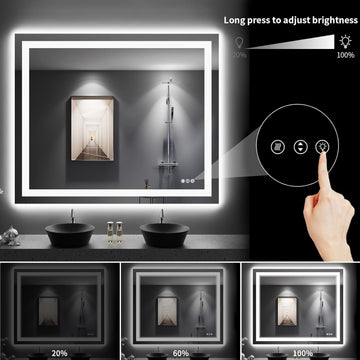 49x40 inch IP54 Waterproof LED Bathroom Mirror Anti Fog Dimmable Adjustable Color Temperature