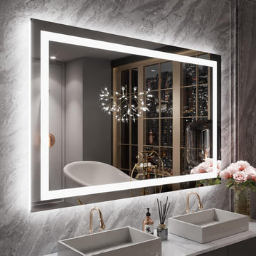 55x36 inch IP54 Waterproof LED Bathroom Mirror Anti Fog Dimmable Adjustable Color Temperature