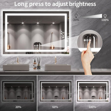 55x36 inch IP54 Waterproof LED Bathroom Mirror Anti Fog Dimmable Adjustable Color Temperature