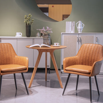 Velvet & Faux Leather Mid-Back Dining Chairs with Gold Plated Legs (Set of 2) Brown