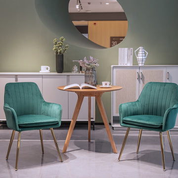 Velvet & Faux Leather Mid-Back Dining Chairs with Gold Plated Legs (Set of 2) Green