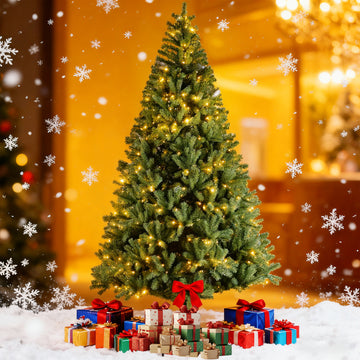 9FT Yellow-Green Light Automatic Christmas Tree This 108-inch pre-lit LED green Christmas treefeatures dense branches for a realistic Christmas decoration effect. It is easy to assemble