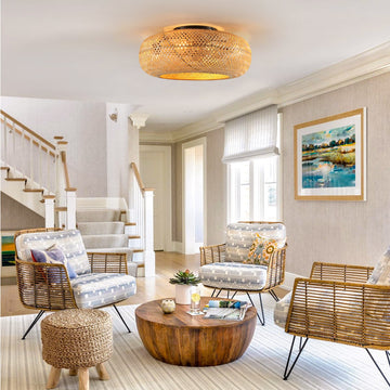 19 Inch Rattan Ceiling Fan with 4 Bulbs Dimmable Remote Control 7 Blades Reversible DC Motor