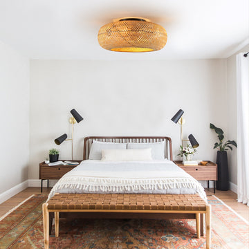 19 Inch Rattan Ceiling Fan with 4 Bulbs Dimmable Remote Control 7 Blades Reversible DC Motor