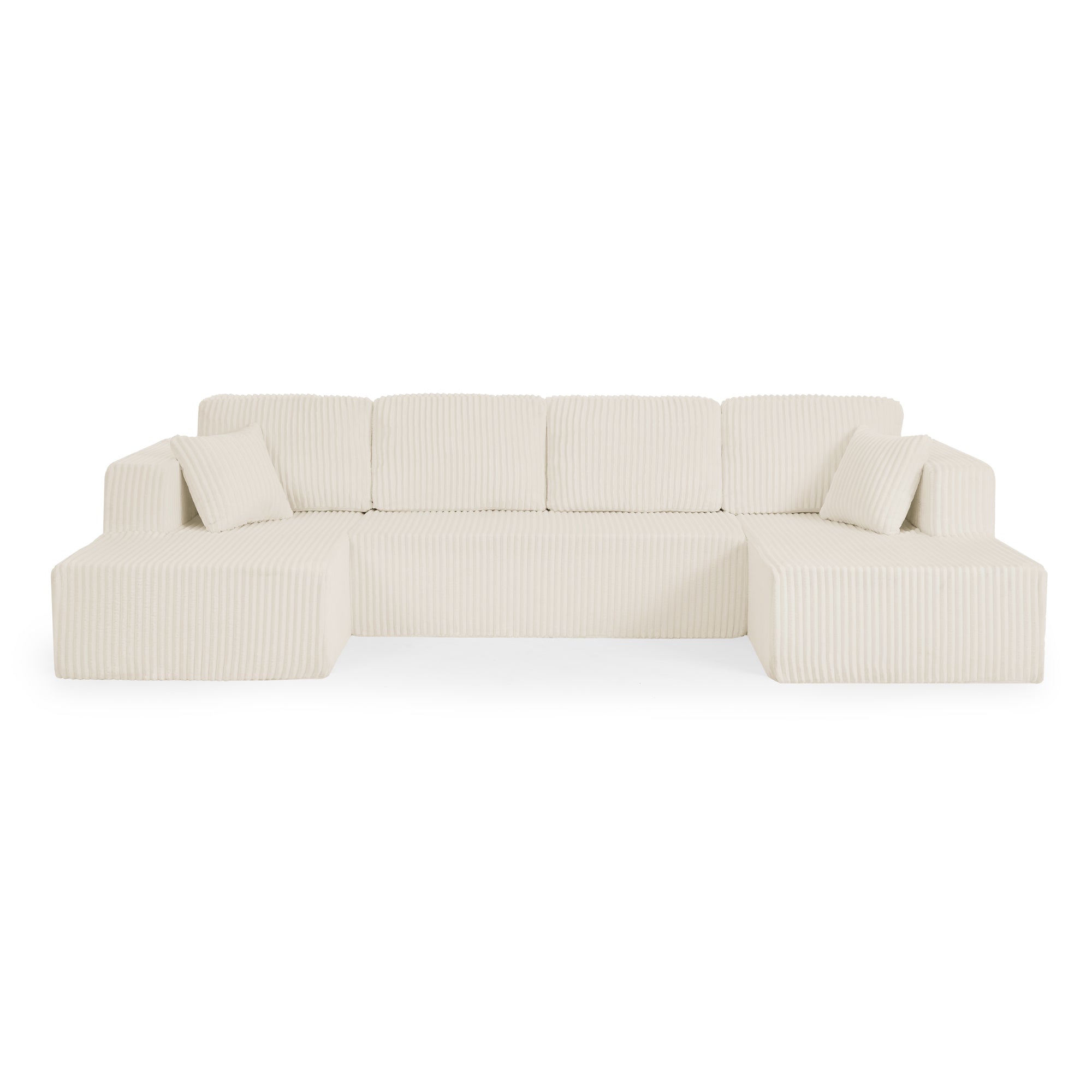 U Shape Modular Sectional Sofa Compressed Corduroy Couch Minimalist Sleeper Sofa for Living Room and Bedroom Beige