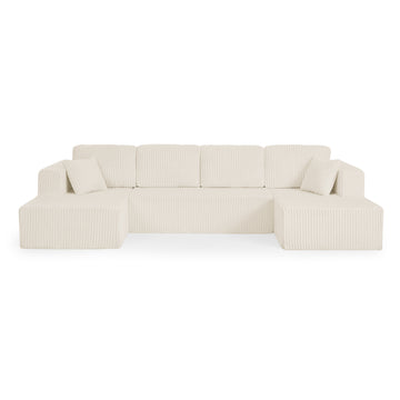 U Shape Modular Sectional Sofa Compressed Corduroy Couch Minimalist Sleeper Sofa for Living Room and Bedroom Beige