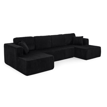 U Shape Modular Sectional Sofa Compressed Corduroy Couch Minimalist Sleeper Sofa for Living Room and Bedroom Black
