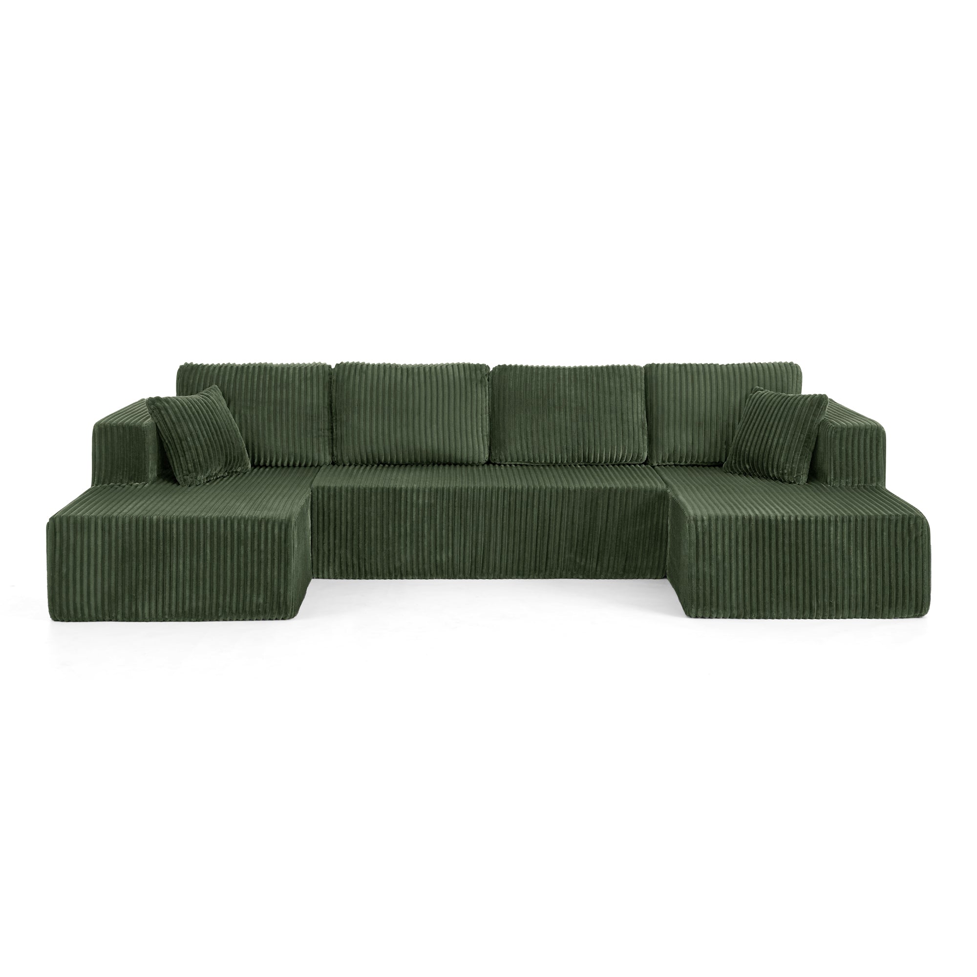 U Shape Modular Sectional Sofa Compressed Corduroy Couch Minimalist Sleeper Sofa for Living Room and Bedroom Green