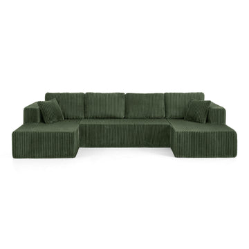 U Shape Modular Sectional Sofa Compressed Corduroy Couch Minimalist Sleeper Sofa for Living Room and Bedroom Green