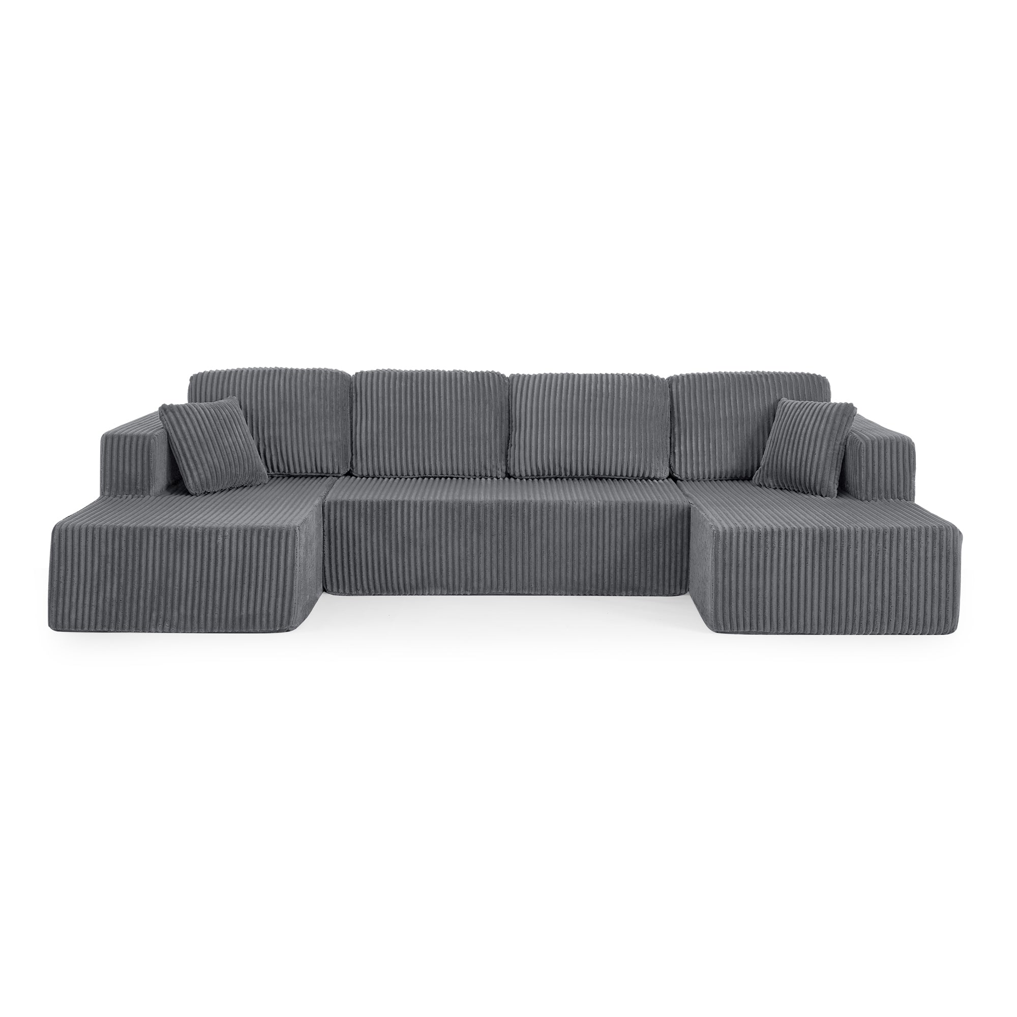 U Shape Modular Sectional Sofa Compressed Corduroy Couch Minimalist Sleeper Sofa for Living Room and Bedroom Grey