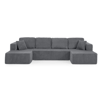 U Shape Modular Sectional Sofa Compressed Corduroy Couch Minimalist Sleeper Sofa for Living Room and Bedroom Grey