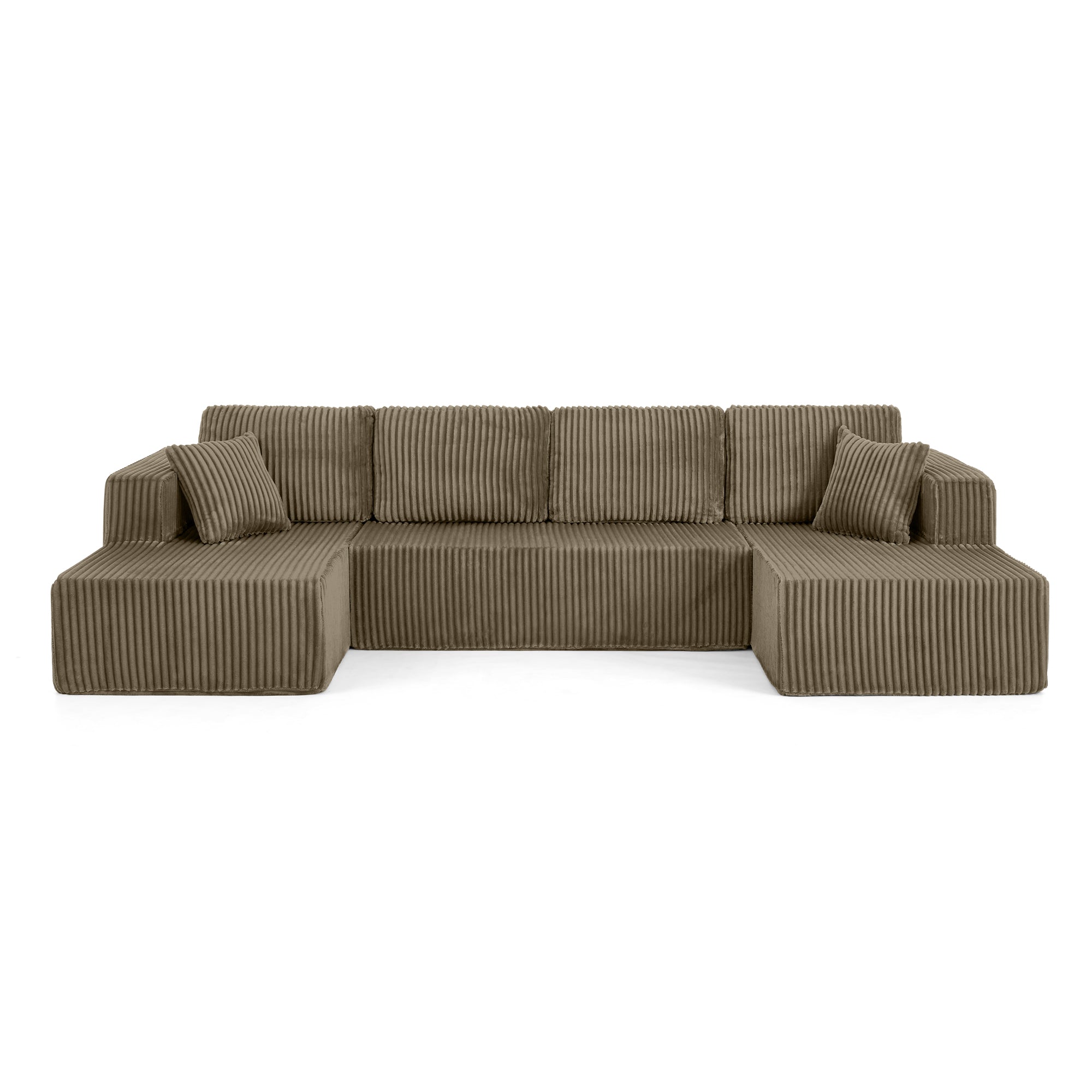 U Shape Modular Sectional Sofa Compressed Corduroy Couch Minimalist Sleeper Sofa for Living Room and Bedroom Brown