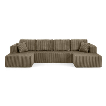 U Shape Modular Sectional Sofa Compressed Corduroy Couch Minimalist Sleeper Sofa for Living Room and Bedroom Brown