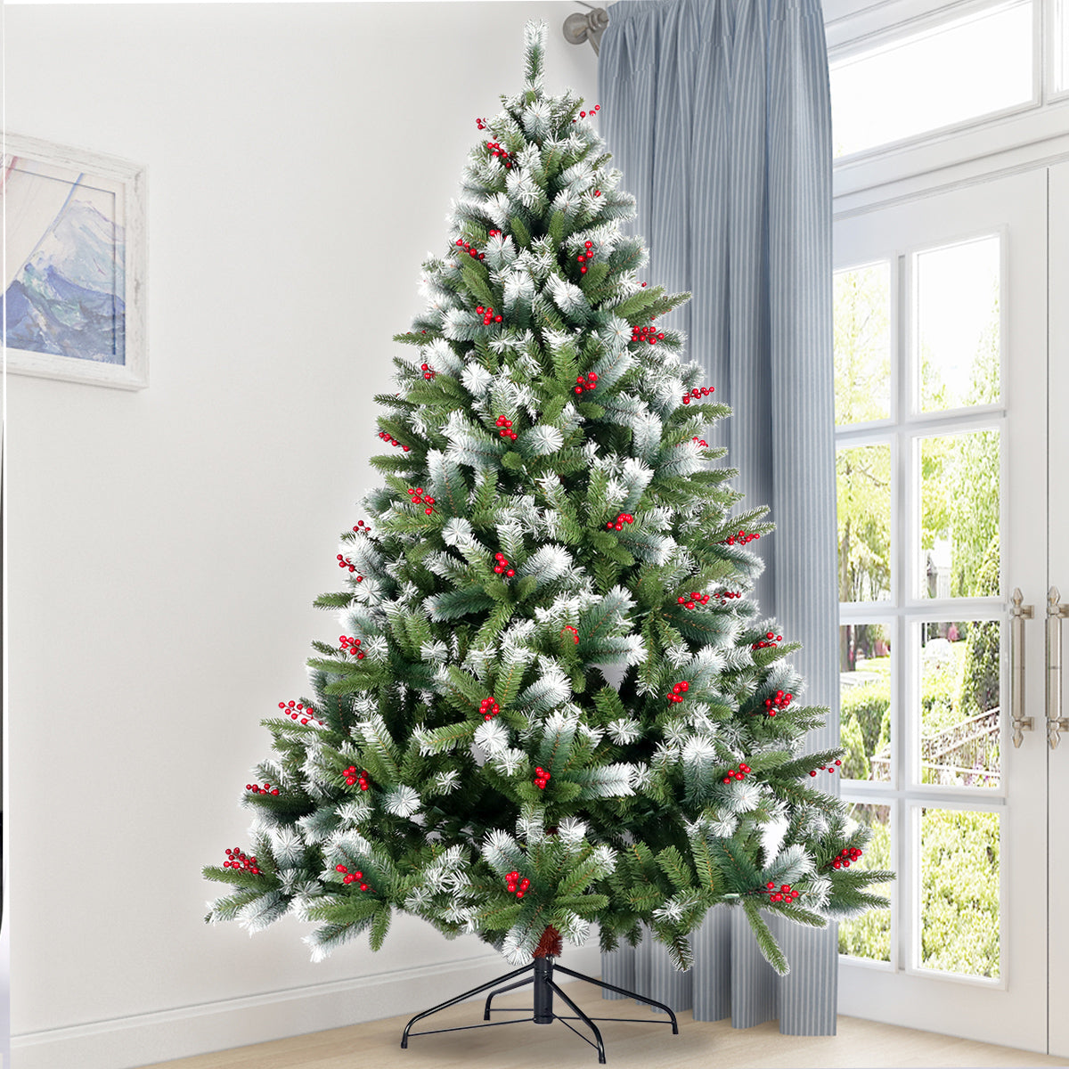 6ft Artificial Christmas Tree Full Natural Spruce PVC Fir Tree Foldable Metal Stand Unlit Green