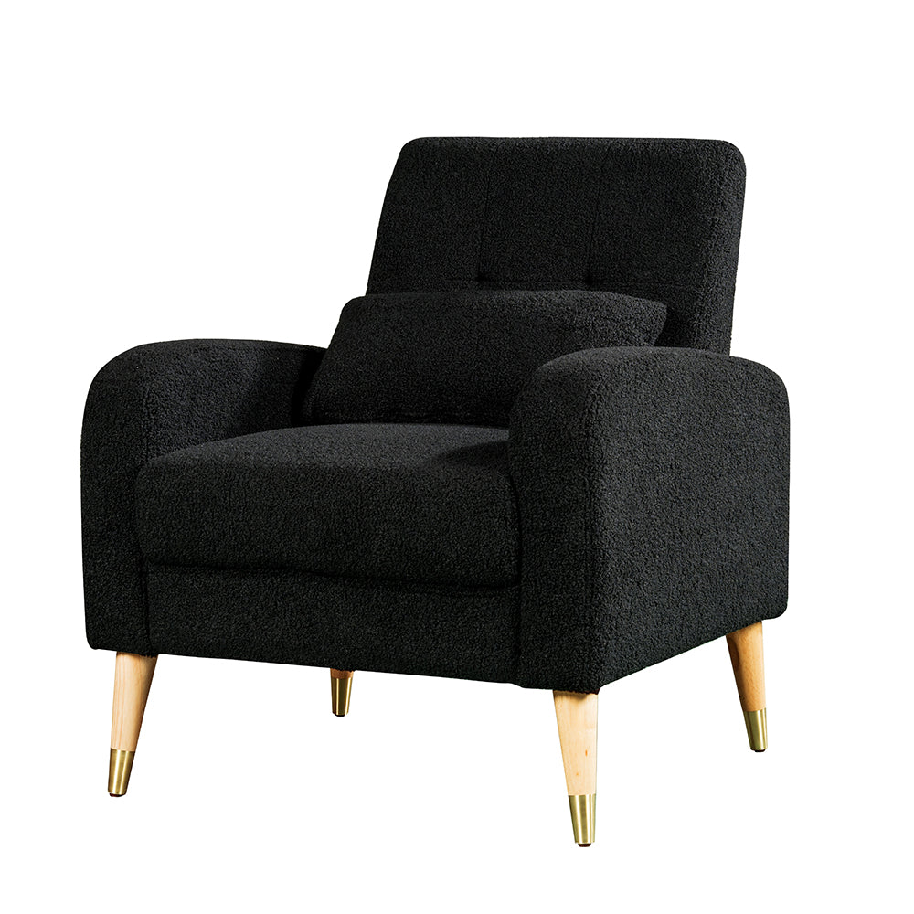 Mid-Century Modern Accent Chair, Upholstered Armchair Living Room Chair, Comfy Single Sofa Chair with Sturdy Legs, Polyester Fabric Chair for Living Room Bedroom,Black