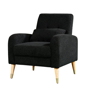 Mid-Century Modern Accent Chair, Upholstered Armchair Living Room Chair, Comfy Single Sofa Chair with Sturdy Legs, Polyester Fabric Chair for Living Room Bedroom,Black