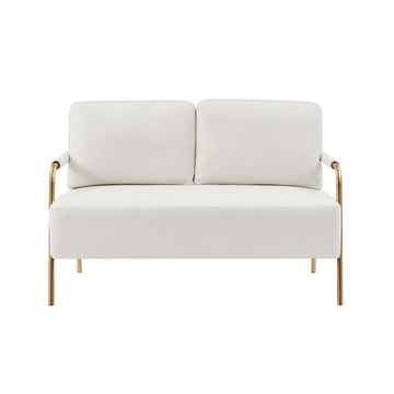 Small Sofa Seater Pet Friendly Fabric Upholstered Loveseat 2-seater Couch with Removable Back Cushion and Metal Leg,  Modern Couches for Small Spaces Living Room, Bedroom, Apartment, Beige