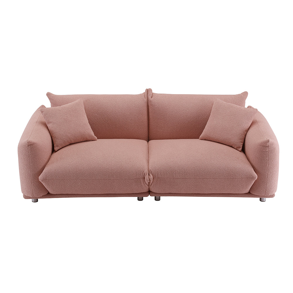 Oversized Loveseat Sofa for Living Room, Sherpa Sofa with Metal Legs, Solid Wood Frame Couch with 2 Pillows, for Apartment Office Living Room - PINK