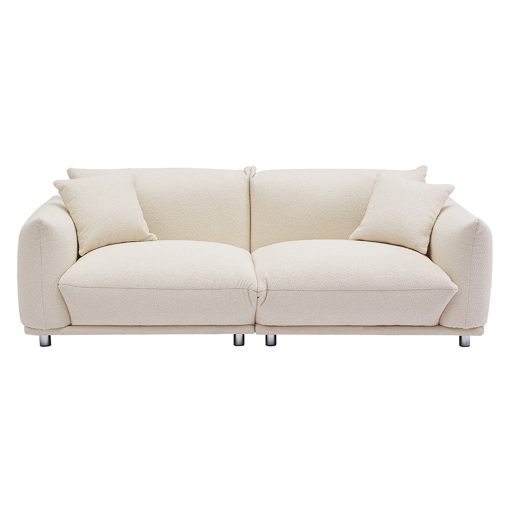 Oversized Loveseat Sofa for Living Room, Sherpa Sofa with Metal Legs, Solid Wood Frame Couch with 2 Pillows, for Apartment Office Living Room Beige