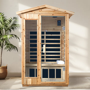 Two Person Outdoor Infrared Sauna Room with LCD Control and Bluetooth Audio