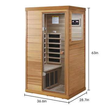 Red Cedar Mini 1-Person Far Infrared Sauna with Glass Door (Right) and Bluetooth Audio
