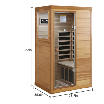 Red Cedar Mini One-Person Far Infrared Sauna with Left Glass Door, Bluetooth Audio & LED Reading Light