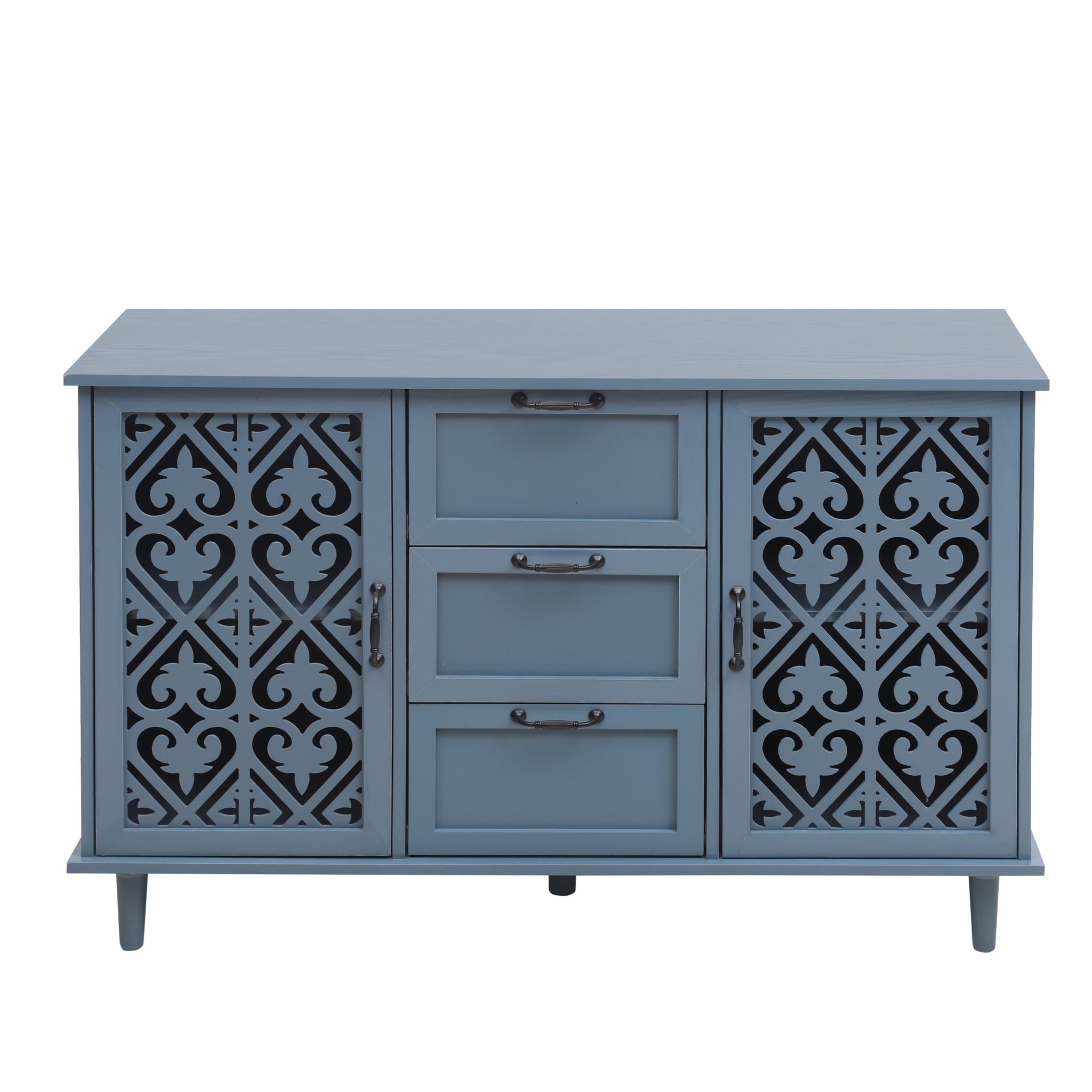 Vintage Storage Cabinet with 3 Drawers Sideboard Buffet Cabinet Entryway Cabinet 2 Door Accent Storage Cabinet for Living Room Bedroom, Blue