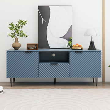 59 Inch TV Stand with Solid Ion Feet, Modern TV Media Console Table for TVs  Up to 65 Inch for Living Room Sideboard Storage Cabinet, Blue