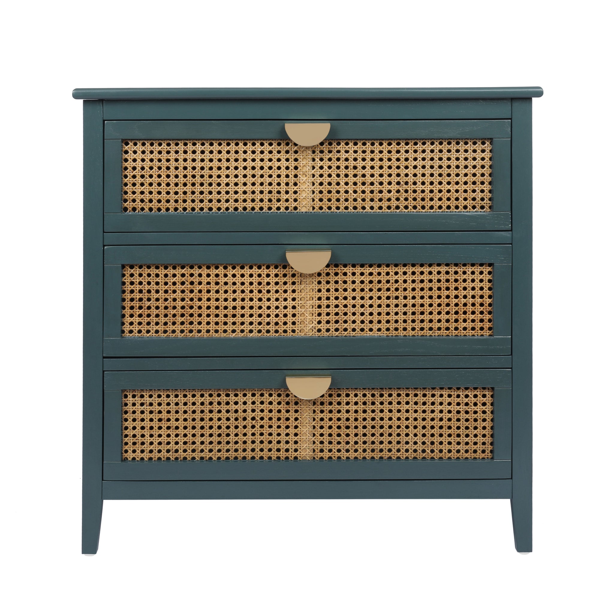 3 Drawer Storage Cabinet Rattan Dressers Chest of Drawers Entryway Cabinet Bedside Table Dresser for Bedroom Living Room, Green