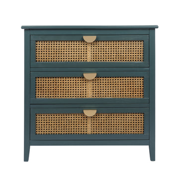 3 Drawer Storage Cabinet Rattan Dressers Chest of Drawers Entryway Cabinet Bedside Table Dresser for Bedroom Living Room, Green