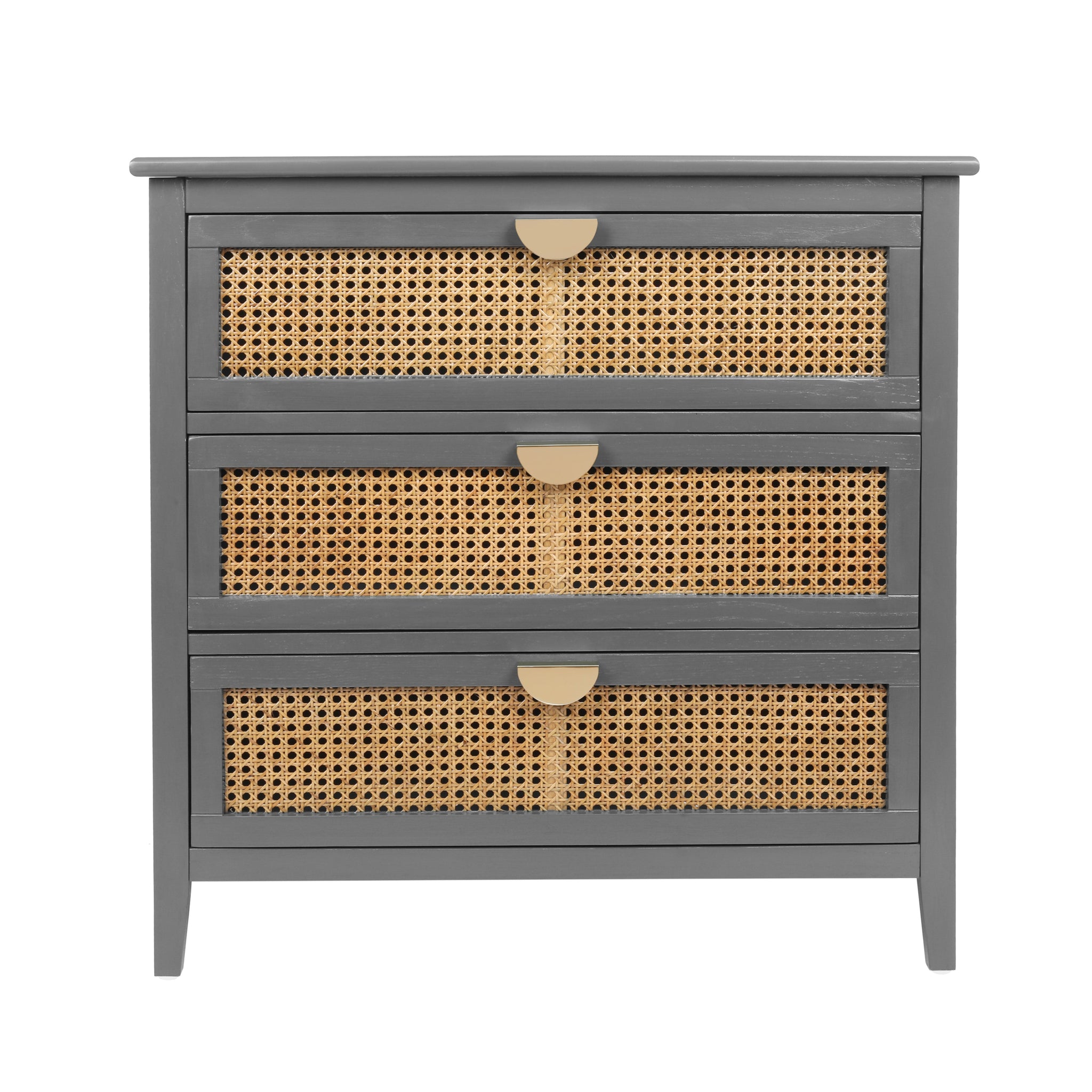 3 Drawer Storage Cabinet Rattan Dressers Chest of Drawers Entryway Cabinet Bedside Table Dresser for Bedroom Living Room, Grey