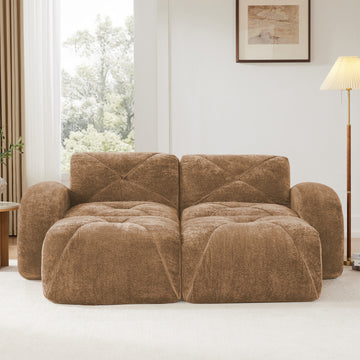 U Shaped Boneless Modular Sofa Soft Velvet Movable Ottomans 32D High Density Foam No Assembly Camel