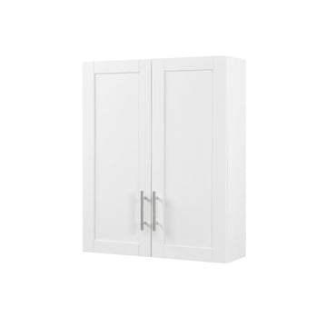 White 30 in.H Wood Hanging Storage Cabinet with Doors and Shelves for Bathroom