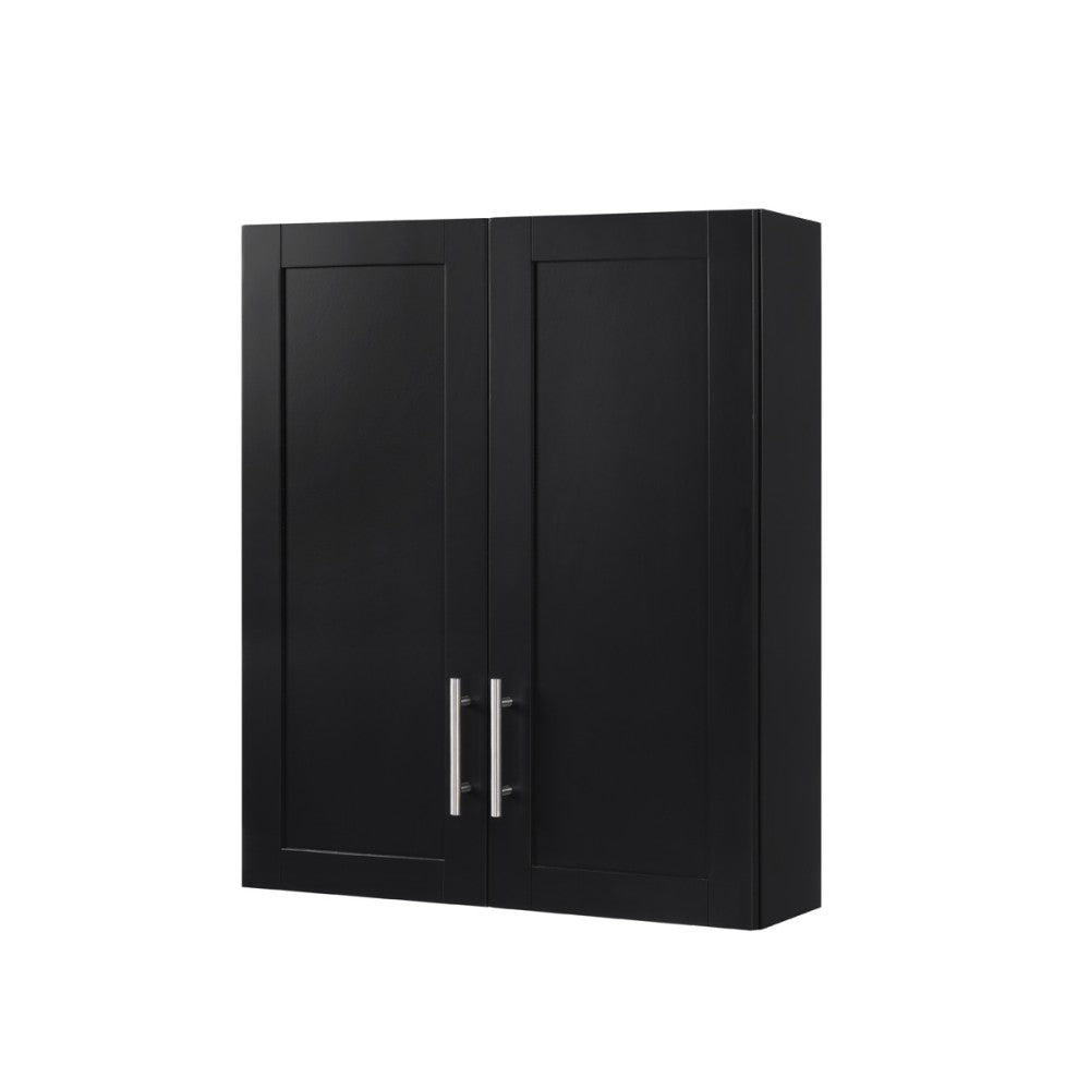 Black 30 in.H Wood Hanging Storage Cabinet with Doors and Shelves for Bathroom