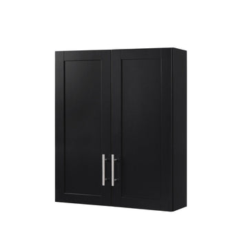 Black 30 in.H Wood Hanging Storage Cabinet with Doors and Shelves for Bathroom